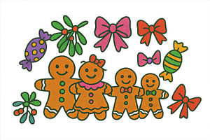 Gingerbread family and candies with, an Illustration by Dvoevnore photos