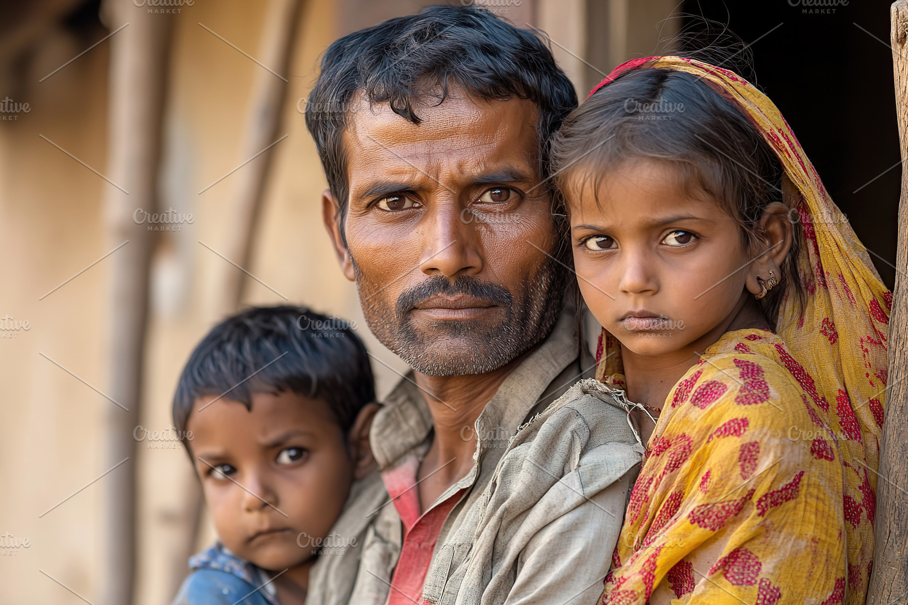 Struggles of a poor Indian family captured in a humble home setting, a Person Photo by AlyaAnd