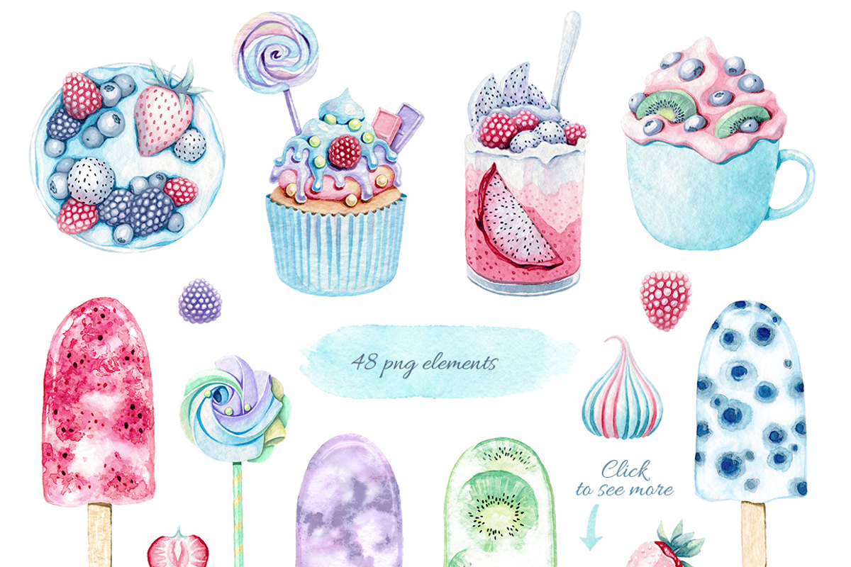 Sweet dessert watercolor set, a Food Illustration by MariArtySpace (Photo 2 of 8)