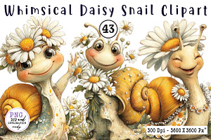 Whimsical Daisy Snail Clipart, a Seasonal Illustration by CreationArt