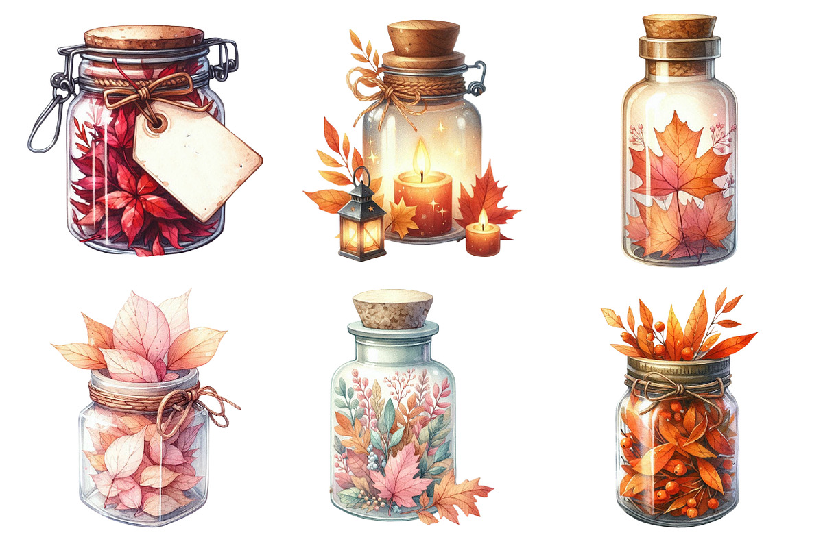 Watercolor Autumn Leaves Jar Clipart, an Illustration by Daily.Designs (Photo 2 of 5)