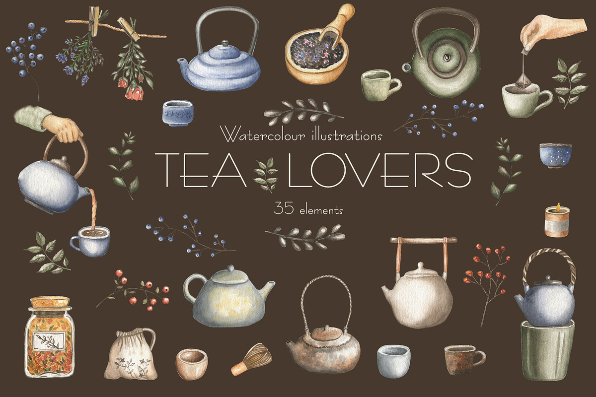 Tea Lovers watercolor collection, a Decorative Illustration by ViolettaKh (Photo 1 of 9)