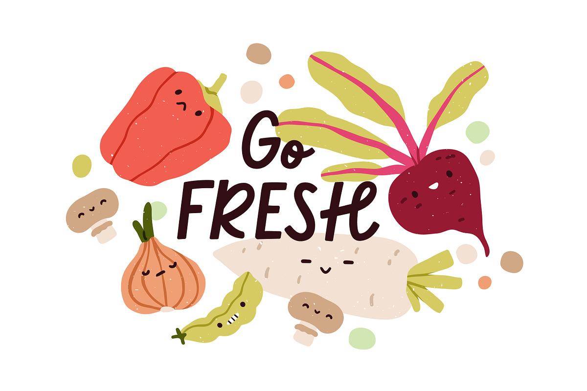 Cute funny vegetables, stickers set, a Food Illustration by Good Studio (Photo 4 of 7)