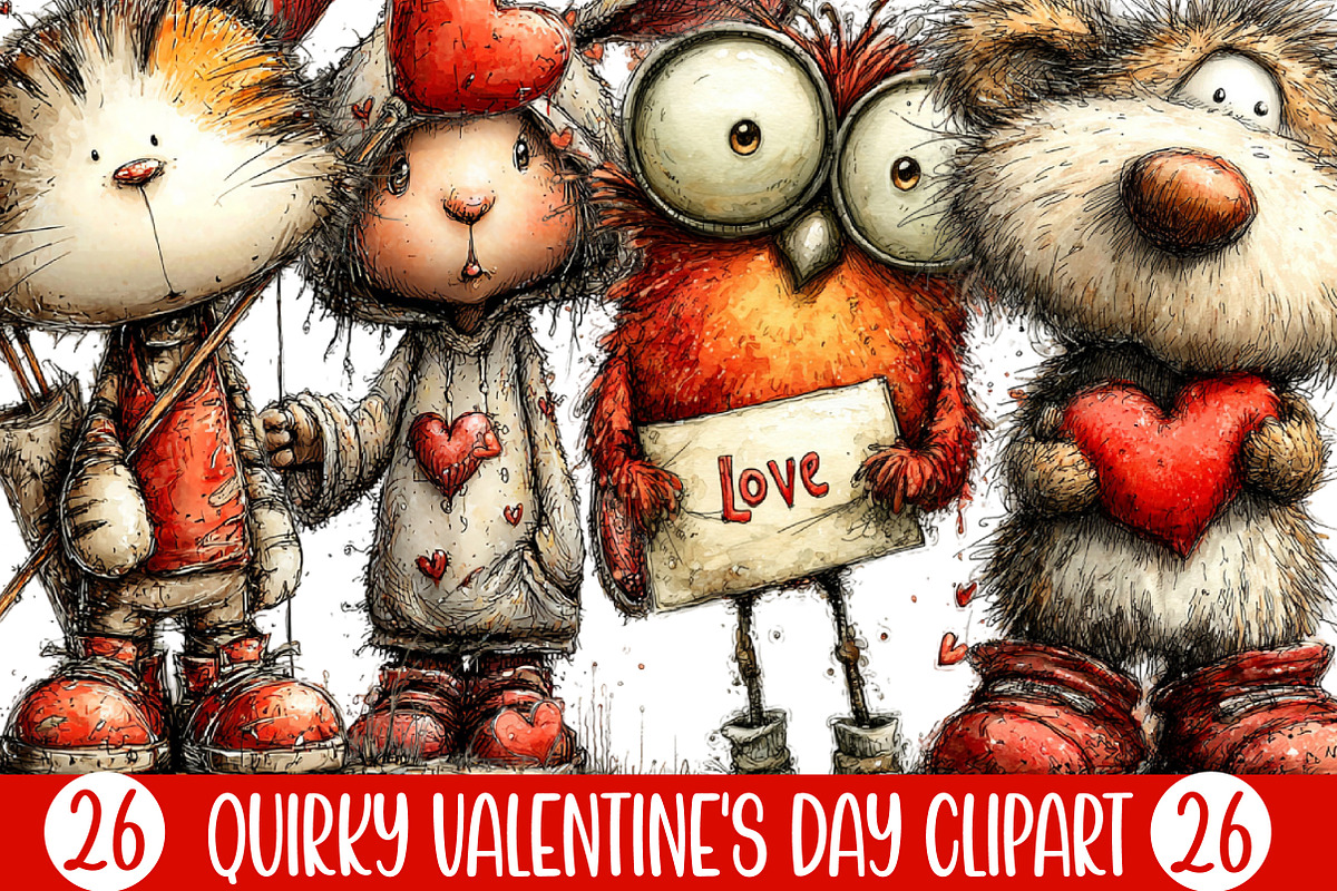 Quirky Valentine's Day Clipart, an Illustration by Designking (Photo 1 of 5)