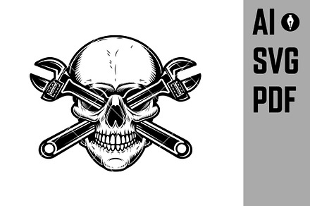 Vintage skull with crossed wrenches, an Object Illustration by Vectorhight