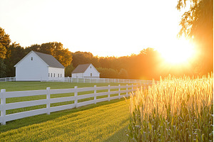 Idyllic farm landscape at sunset, a Nature Photo by Lermont51