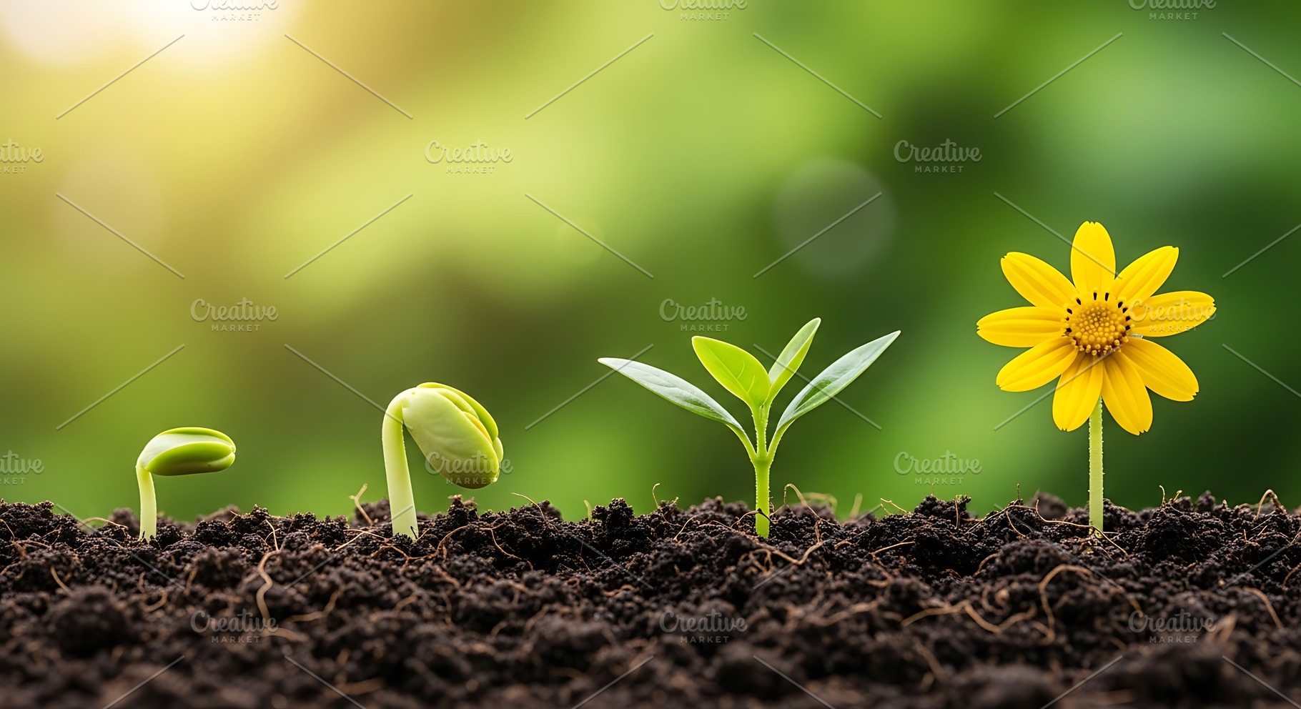 Four stages of plant growth from see, a Nature Photo by Artonix