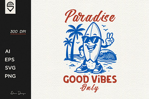 Surfboard character summer vacation, a Graphic by shaondesigns