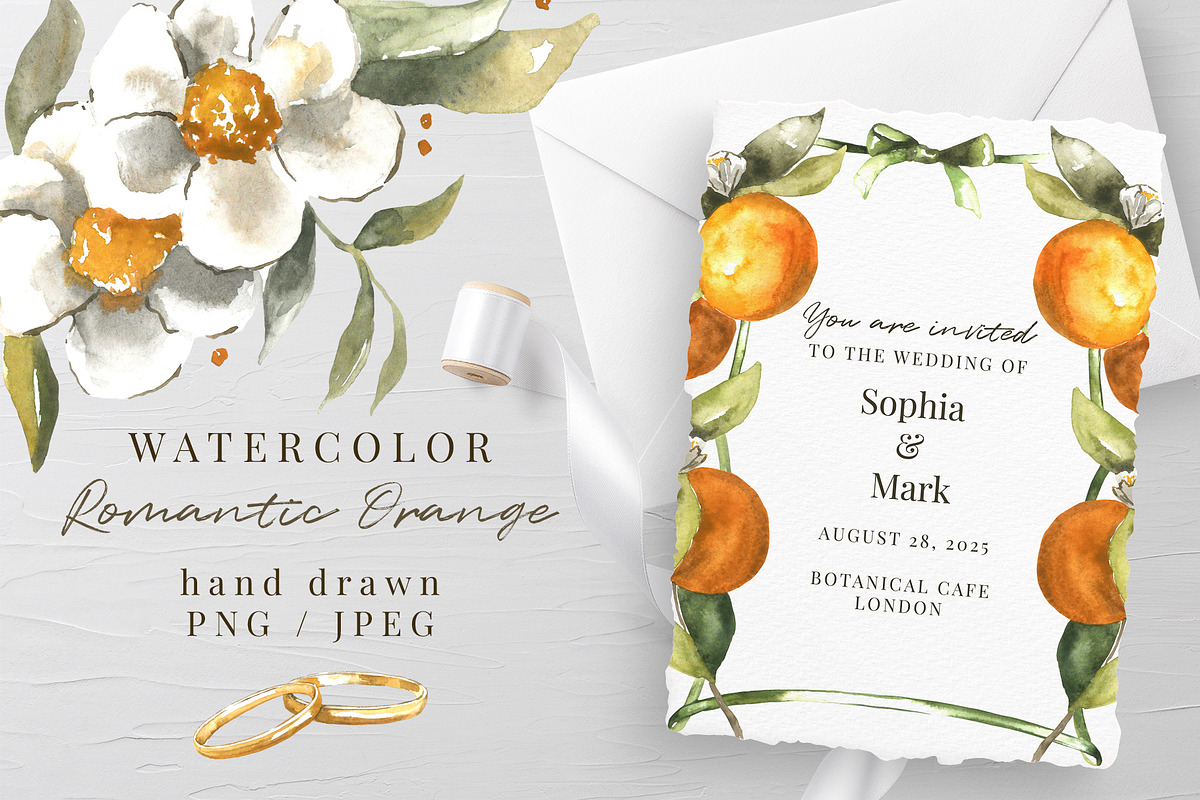 Romantic Orange Watercolor Set, a Decorative Illustration by foxsong (Photo 1 of 12)