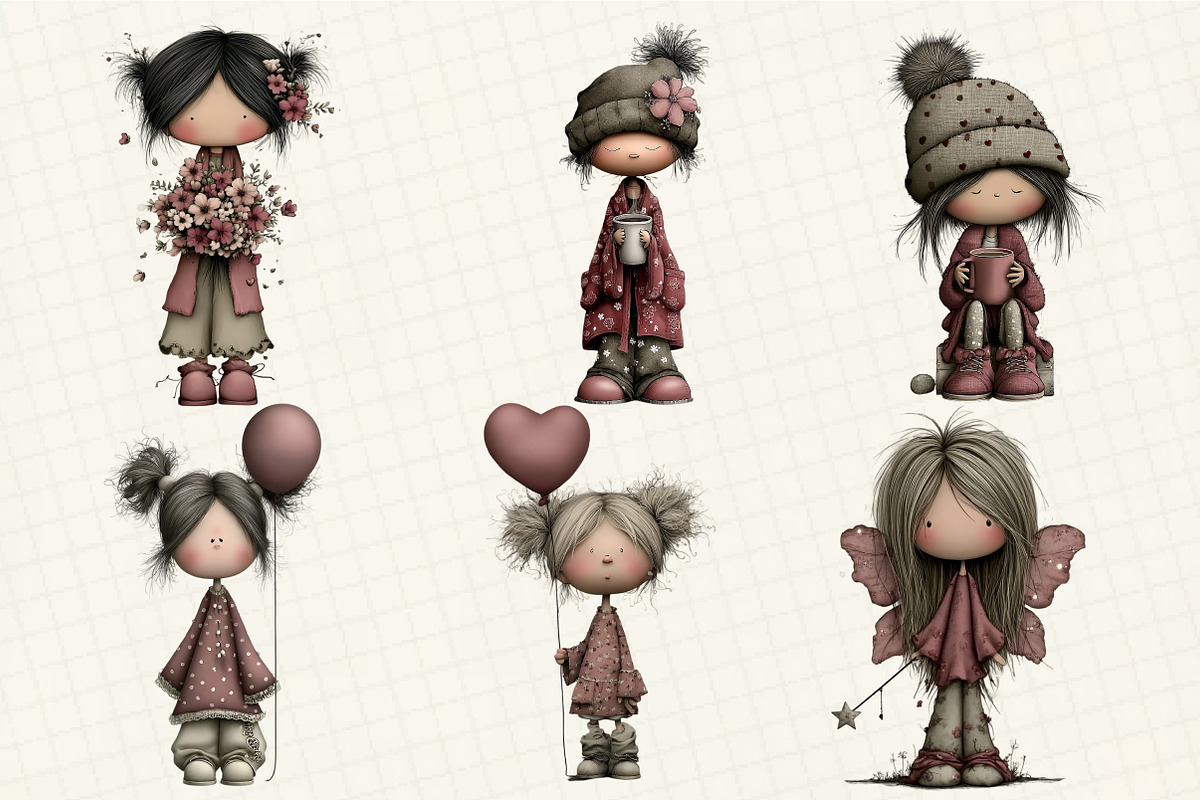 Whimsical Girls Clipart Bundle, an Illustration by DreamCafeArt (Photo 2 of 8)