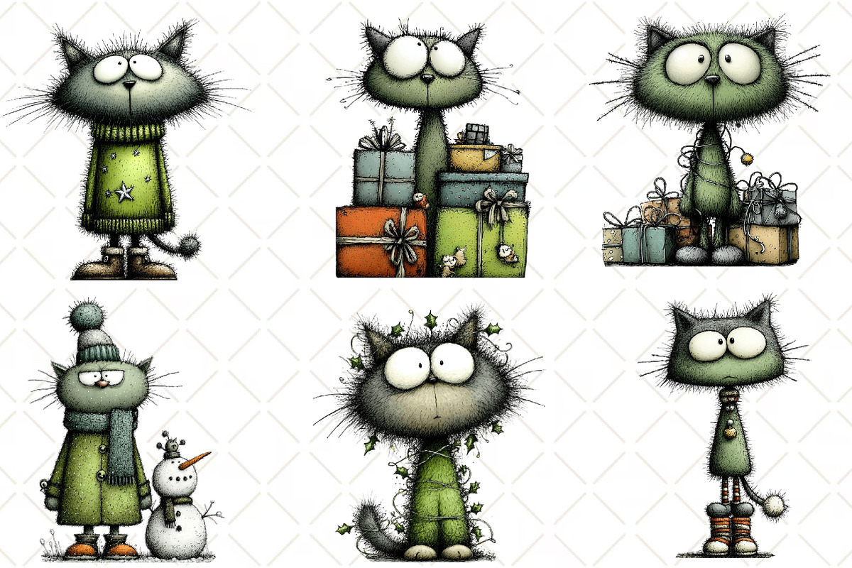 Quirky Christmas Cat Clipart, an Illustration by Black Bird Studio (Photo 3 of 6)