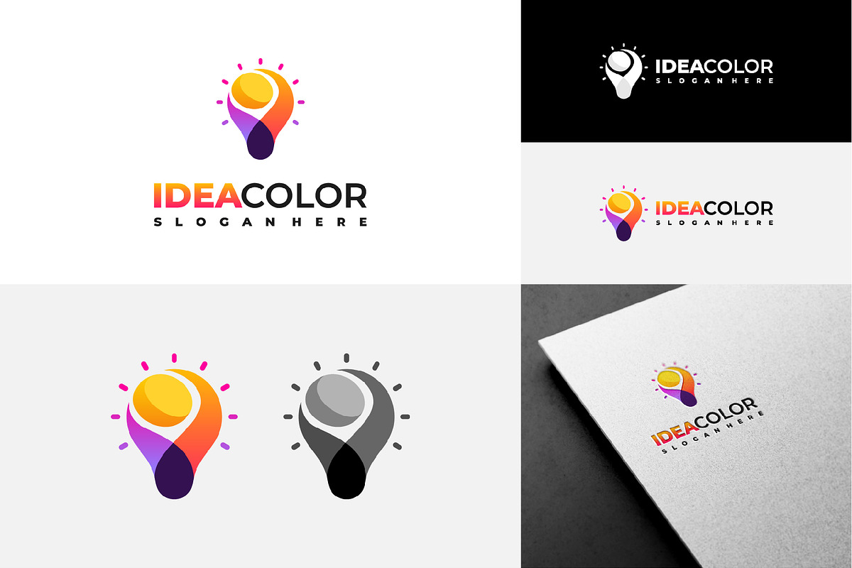 Set of Colorful lightbulb logo, a Branding & Logo Template by Lucky Creative (Photo 4 of 5)