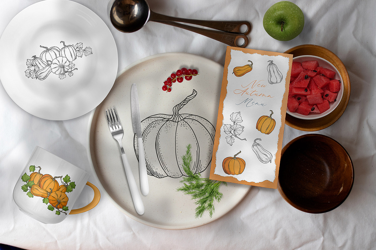 Autumn Pumpkins Hand Drawn Graphics, a Food Illustration by Olya Haifisch (Photo 2 of 9)