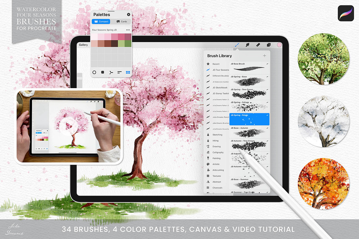 Watercolor Four Seasons Brushes, a Brush Add-On by Julia Dreams (Photo 2 of 6)