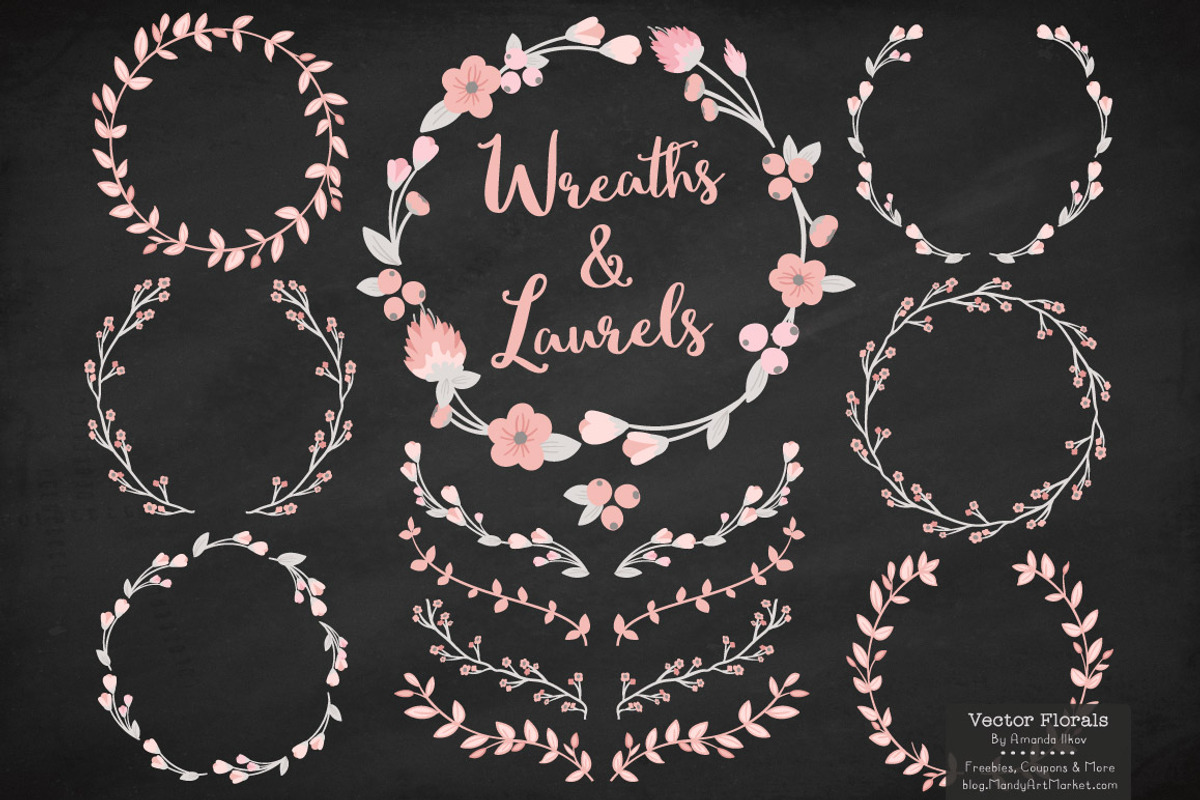 Soft Pink and Grey Flower Wreaths, an Illustration by Amanda Ilkov (Photo 2 of 3)