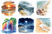 Watercolor Beach Landscape Clipart, an Illustration by Craft Nest (Thumbnail 2 of 5)