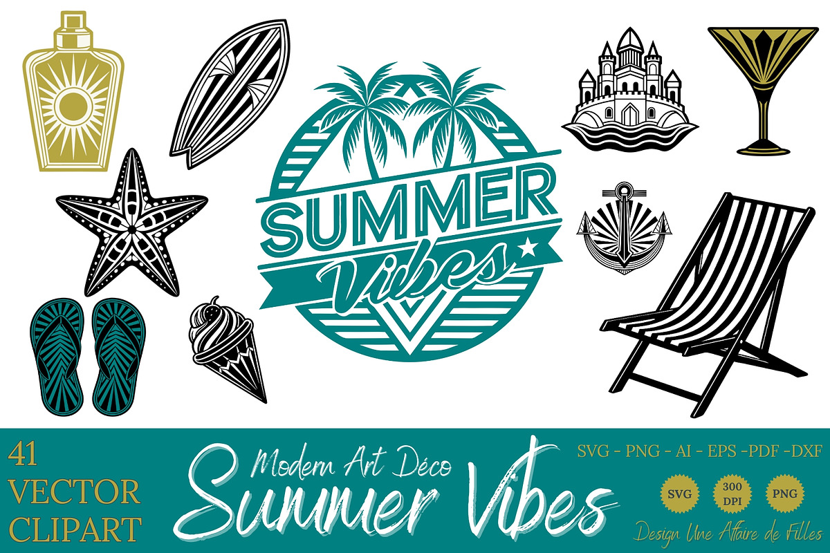 SUMMER VIBES Art Déco 41 VECTORS, a Seasonal Illustration by Une Affaire de Filles (Photo 1 of 4)