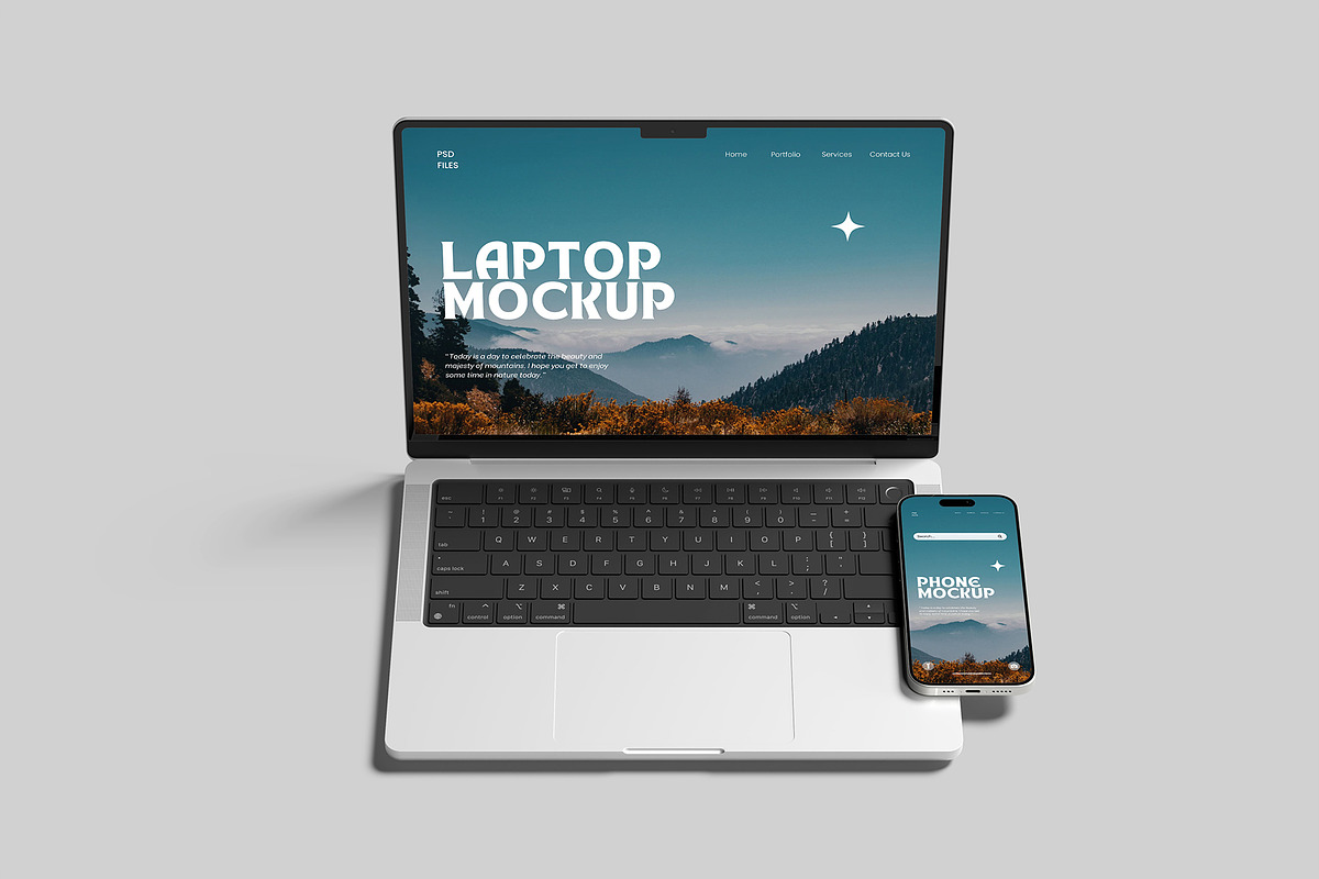laptop and Phone Mockup, a Wearable Device Mockup by graphictime (Photo 4 of 10)