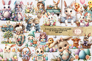 Cute Kawaii Easter Clipart Bundle, a Seasonal Illustration by Paper Addiction Prints