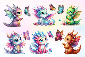 Cute Dragon With Butterfly Clipart