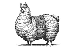 Llama with Decorative Blanket, an Animal Illustration by AlexArt