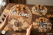 Welcome Fall Door Sign SVG Bundle, a Decorative Illustration by svgocean (Thumbnail 1 of 11)