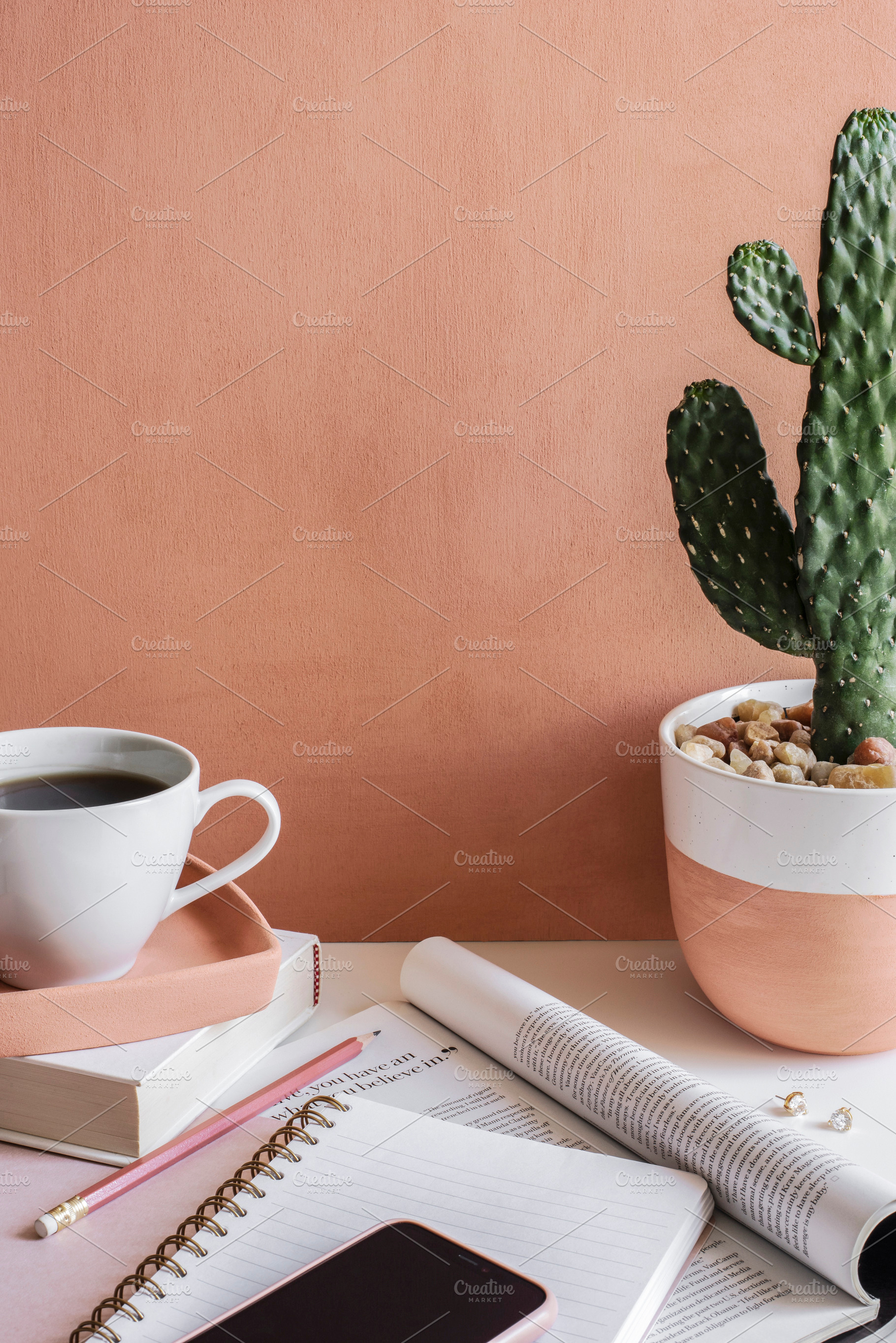 Cactus & Coffee Workspace Image, a Business Photo by Her Creative Studio