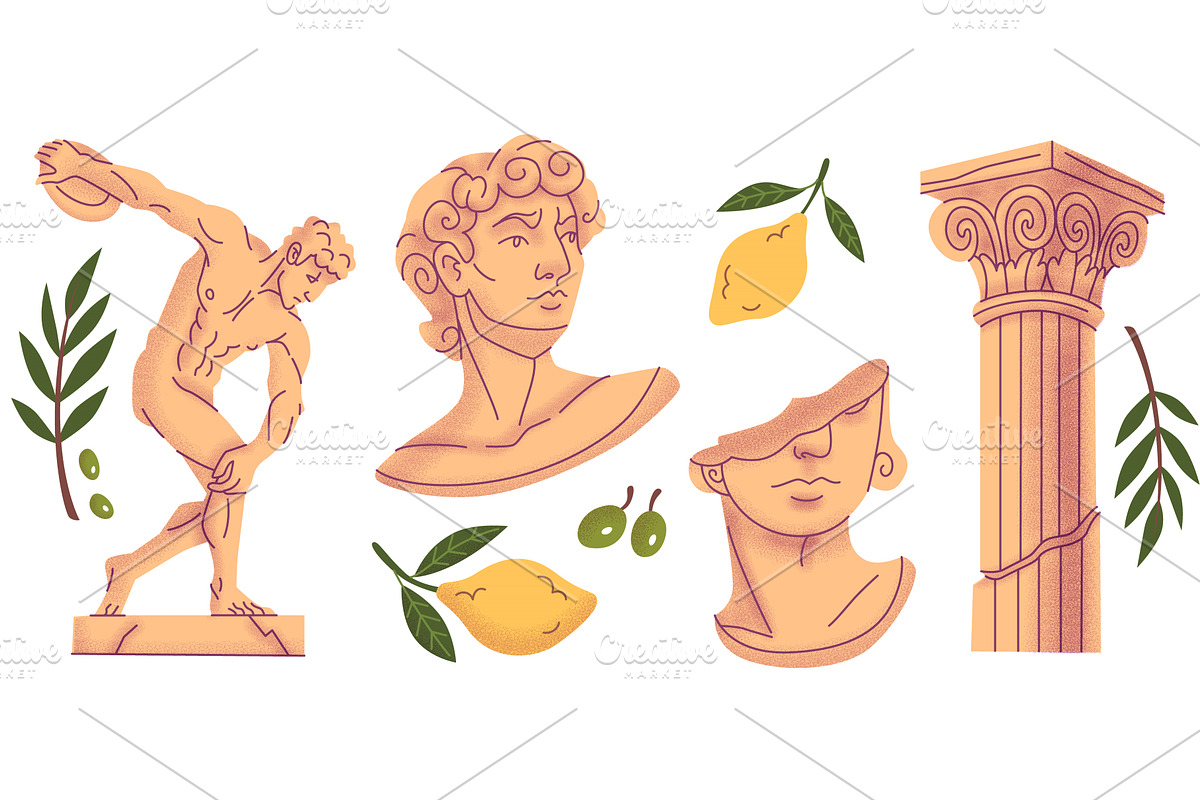 Ancient Greek doodle illustrations, an Object Illustration by art PVP - market