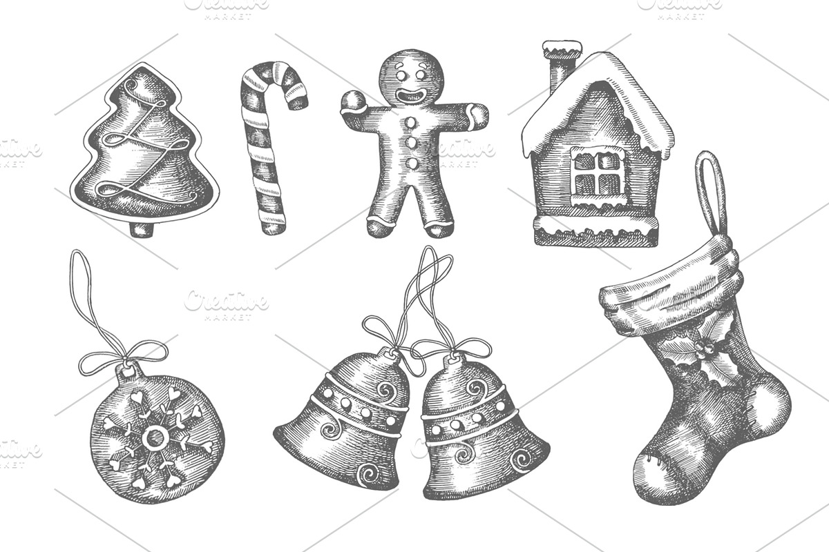 Christmas hand drawn Set, an Illustration by Tabiti (Photo 2 of 13)