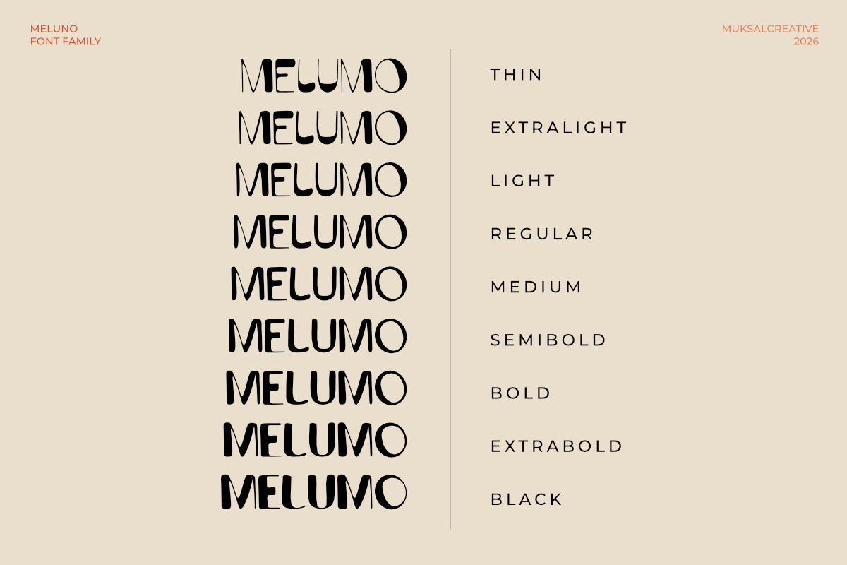 Melumo Experimental Display Typeface, a Sans Serif Font by Muksal Creative (Photo 2 of 10)