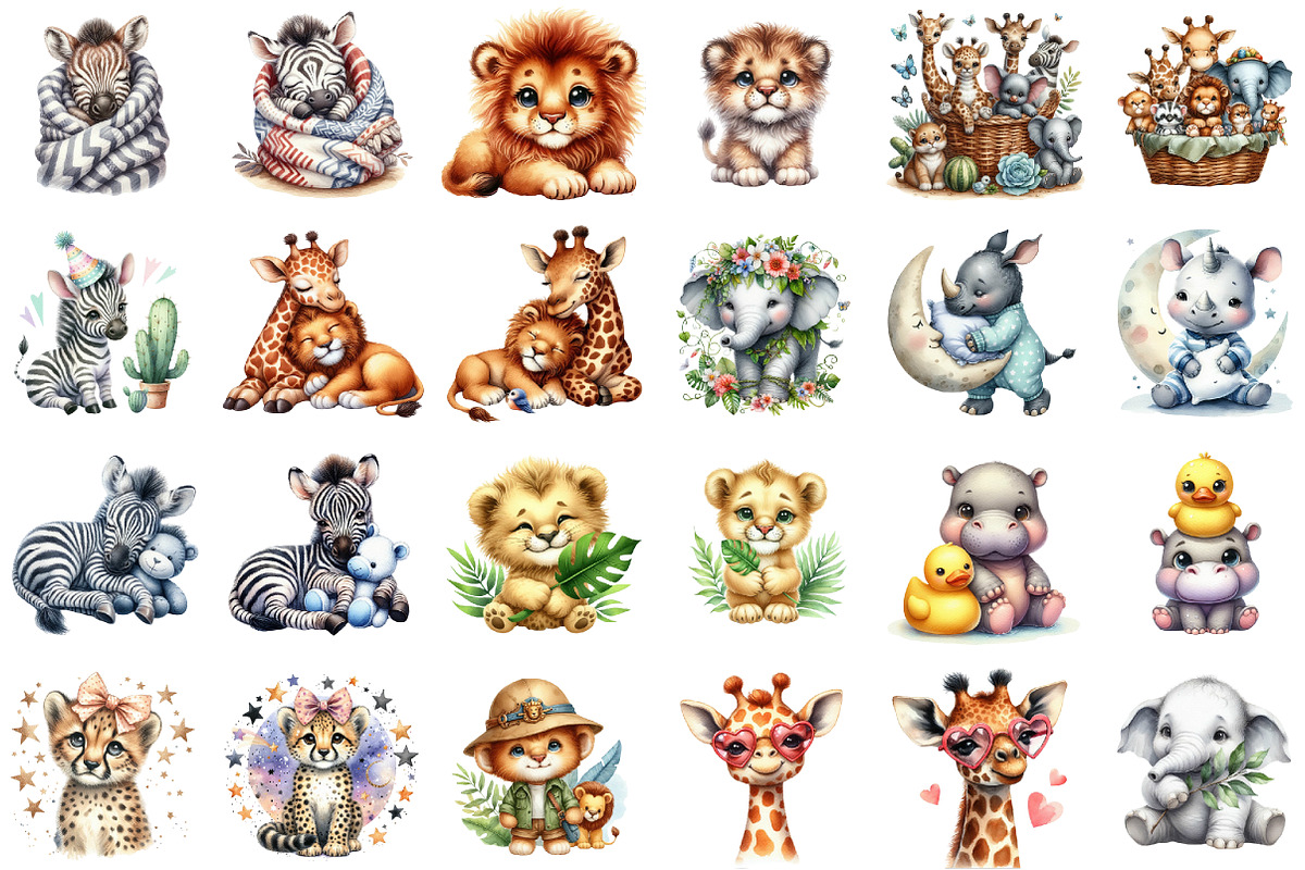Watercolor Safari Baby Animals Clipa, an Illustration by Sublimation Artist (Photo 2 of 6)
