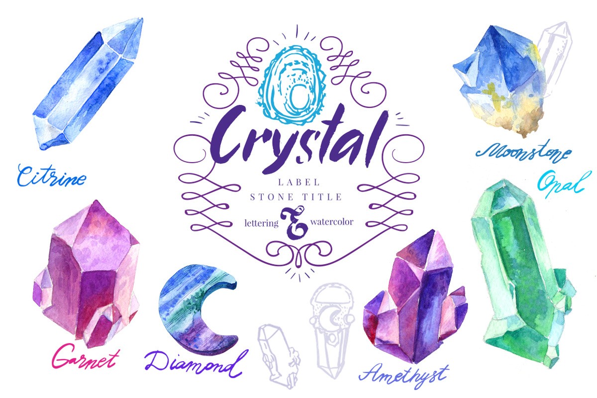 Watercolor Crystals with lettering, an Illustration by iriskana (Photo 1 of 5)