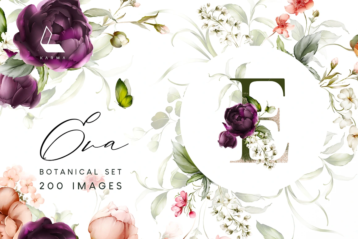 4-in-1 Watercolor Floral Bundle 02, an Illustration by Karma (Photo 2 of 34)