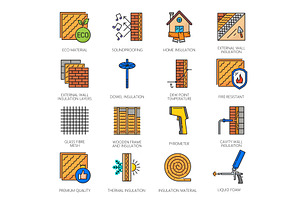 Wall thermal insulation icons, an Object Illustration by Vector Tradition