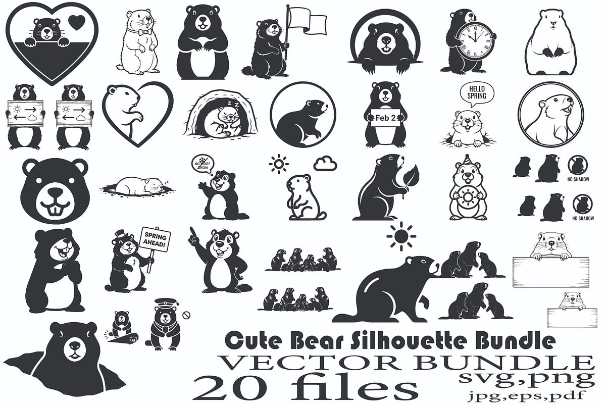 Cute Bear Silhouette Bundle, an Animal Illustration by Designer_Momina (Photo 1 of 31)