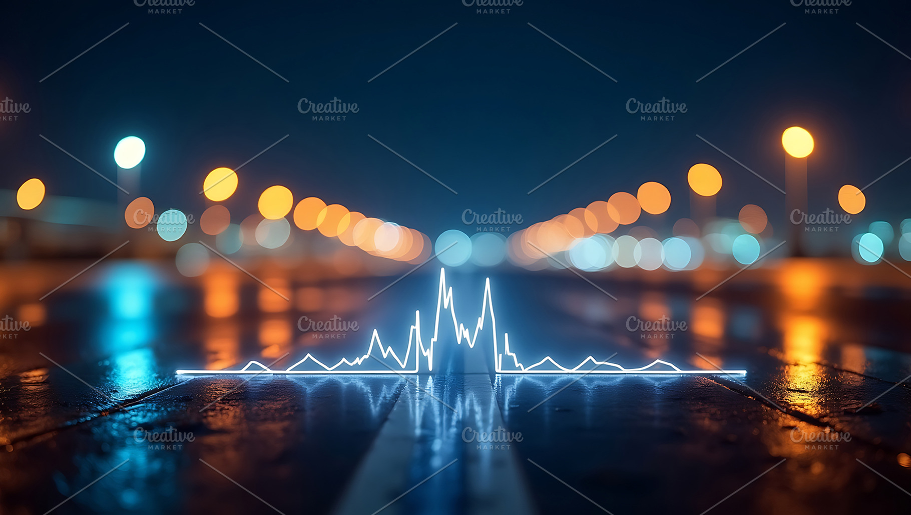 Neon Stock Chart on Wet Street, a Business Photo by Artonix