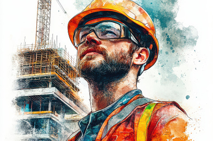 Construction Worker Watercolor Portr, a Background Photo by Pixeness
