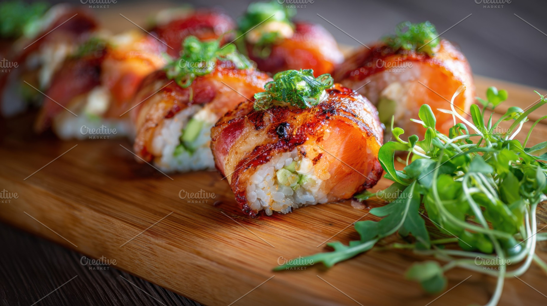Sushi on a wooden board, a Photo by Beautiful things