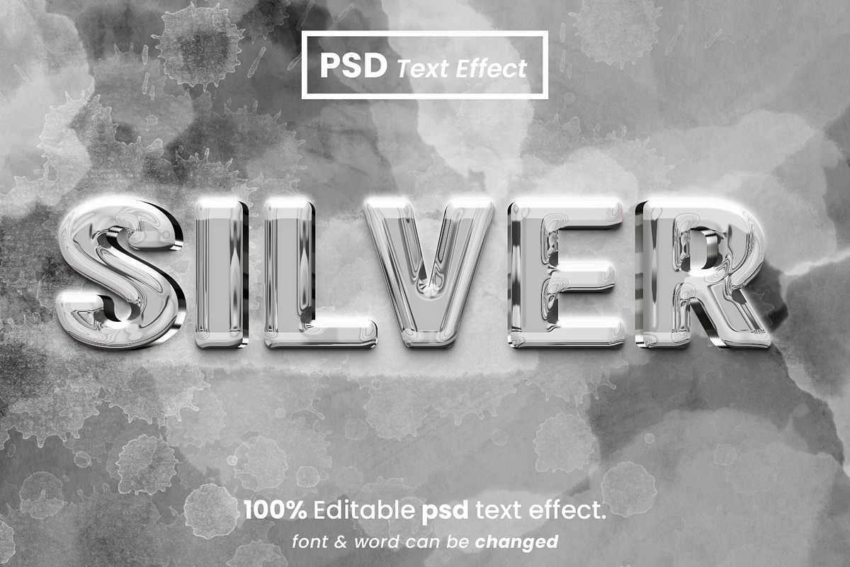 Silver 3D Liquid Text Effect, a Brushes & More by Zamans