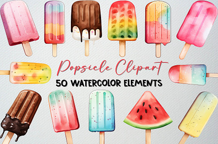 Watercolor Popsicle Clipart Set, a Food Illustration by CropUp Creative