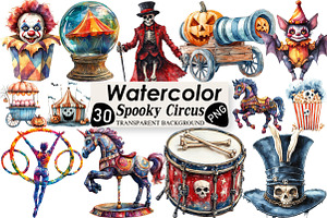 Watercolor Spooky Circus Clipart, an Illustration by Black Bird Studio