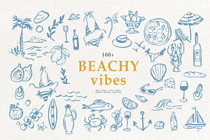 Hand drawn retro Beachy Vibes set, an Object Illustration by RaDavCrafts