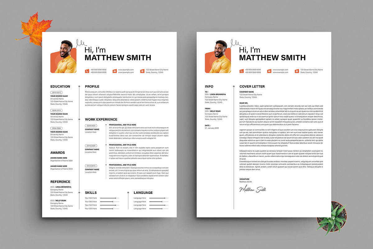 Modern and Clean Resume CV Template, a Resume Template by PixelStudio (Photo 1 of 7)