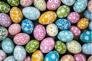 Colorful hand painted easter eggs, a Holiday Photo by Lermont51