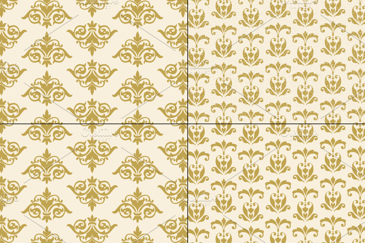 Seamless Gold Damask Patterns preview 6