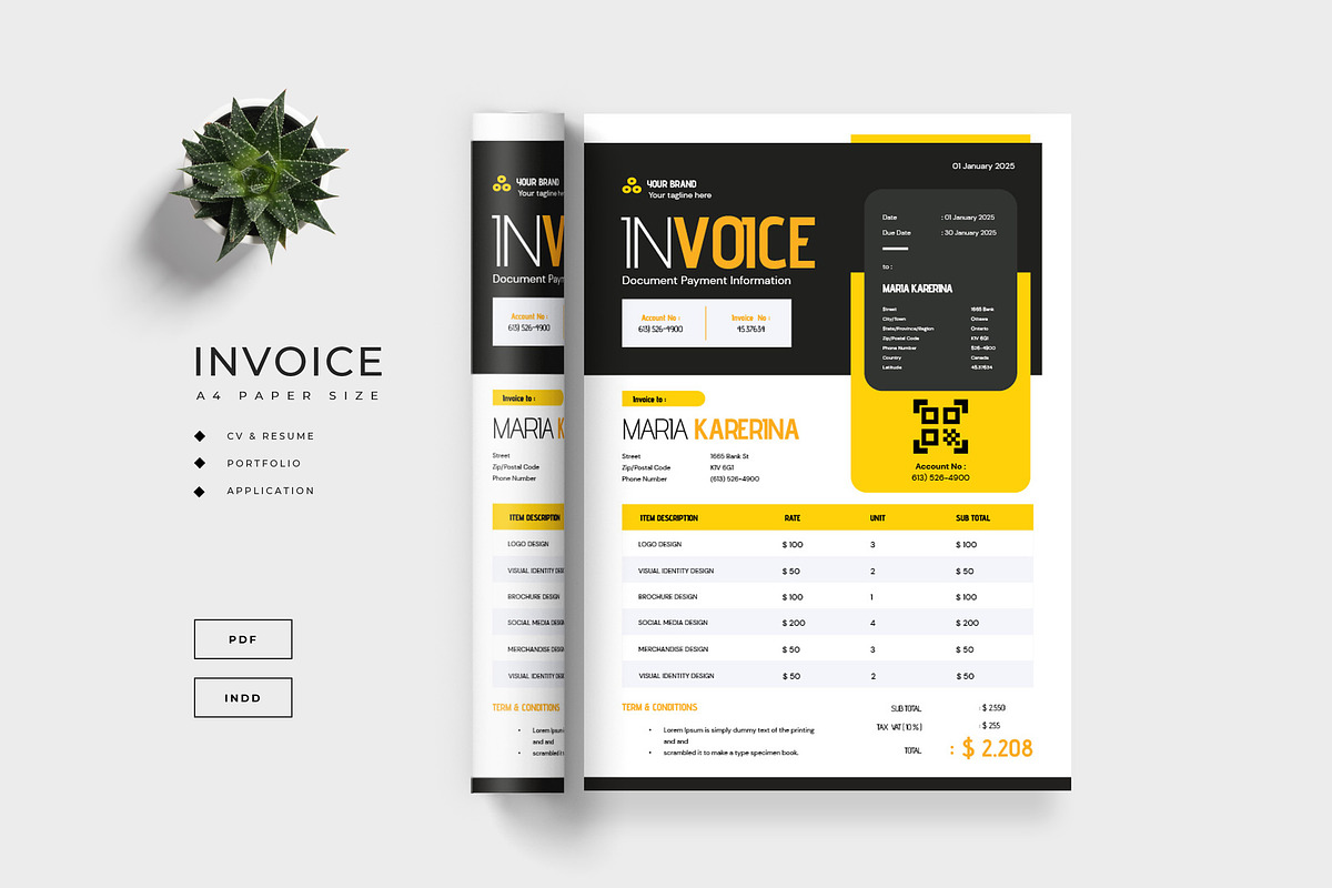 Modern Clean Minimalist Invoice, a Stationery Template by TMint Play