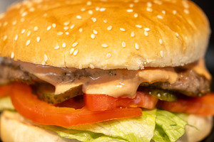Fast food hamburger sandwich hot meal patty grill, a Food & Drink Photo by Photo Drive Studio