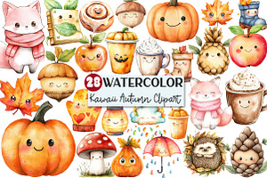 Watercolor Kawaii Autumn Clipart, an Illustration by Rose Art