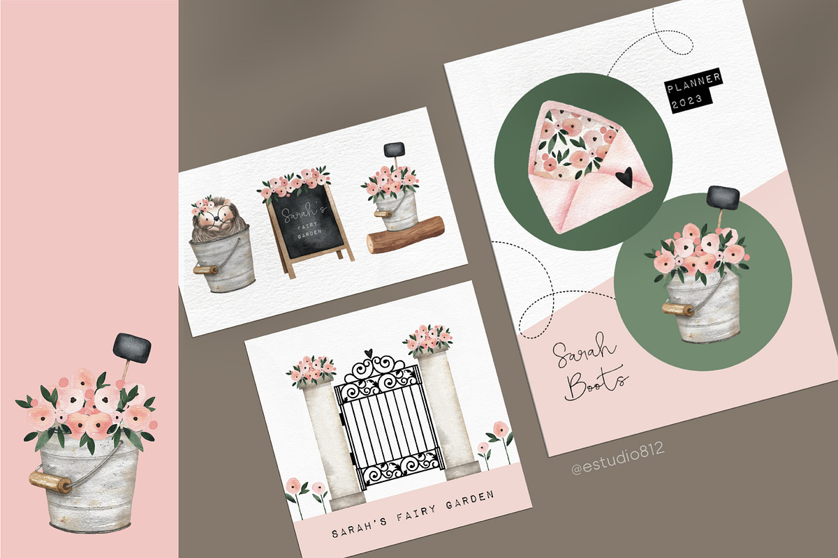 Cute garden watercolor clipart set, an Animal Illustration by Estudio 812 (Photo 3 of 8)