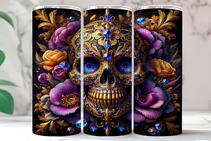 Dark Gothic Skull Floral Tumbler, a Background Photo by LamanAzalea